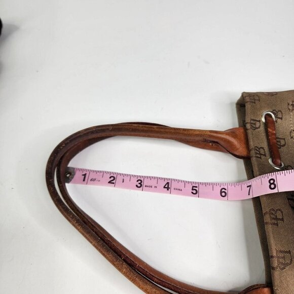 Dooney & Bourke Khaki Signature Monogram Canvas Tan Leather Tassel Tote - Picture 14 of 16